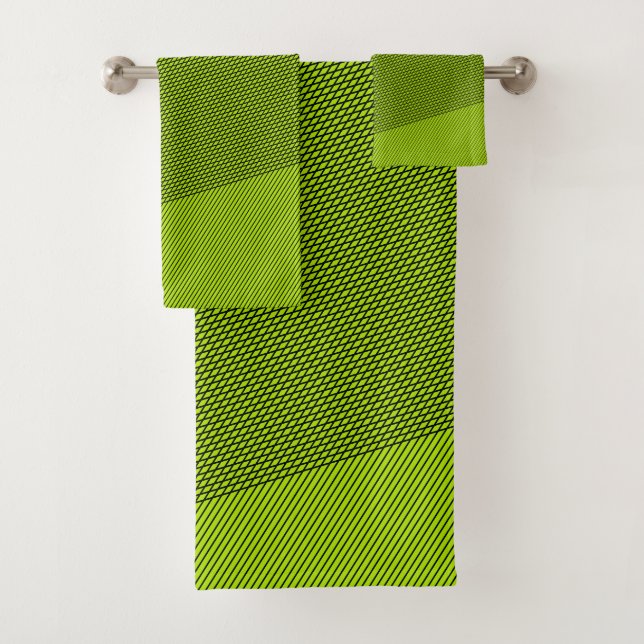 Abstraktes Schwarz & Kalkgrün Badhandtuch Set (Insitu)