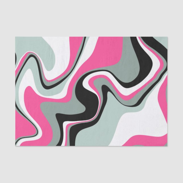 Abstraktes Schwarz-Pink-Fluid Seidenpapier (Vorderseite)