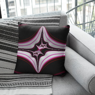 Abstraktes Schwarz-Rosa-Spiky-Fraktal Symmetrie Kissen