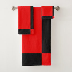 Abstraktes Schwarz-Rot-Muster Badhandtuch Set