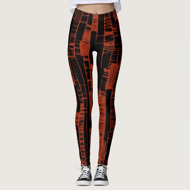 abstraktes Schwarz-Rot-Muster Leggings (Vorderseite)