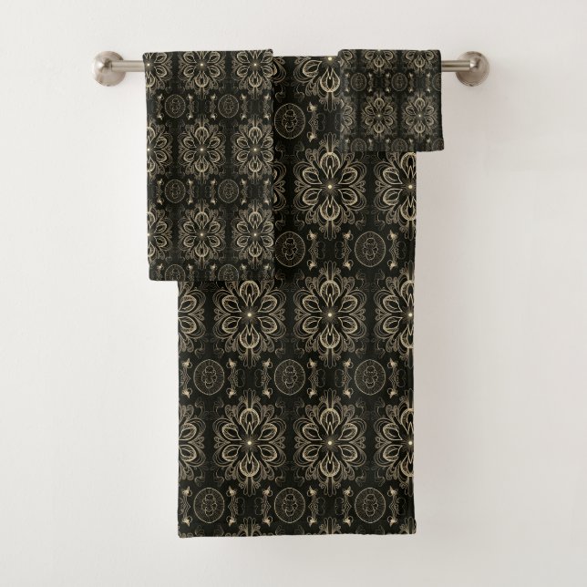 Abstraktes Schwarz und Gold Badhandtuch Set (Insitu)