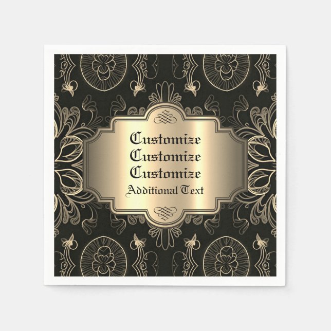 Abstraktes Schwarz und Gold Serviette (Vorderseite)