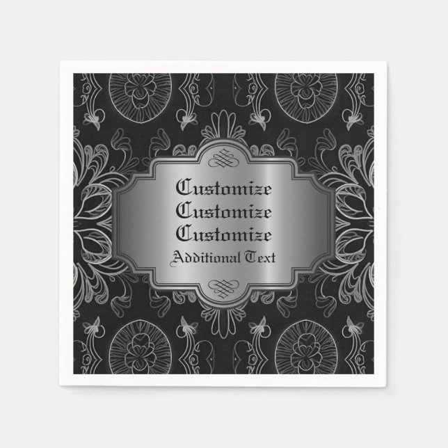 Abstraktes Schwarz und Silber Serviette (Vorderseite)