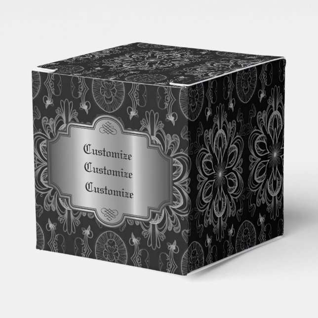 Abstraktes Schwarz und Silberwürfel Geschenkschachtel (Vorderseite)