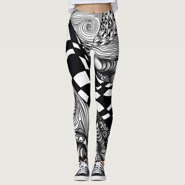 Abstraktes Schwarz-Weiß-Dreieck Leggings (Vorderseite)