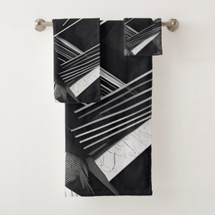 Abstraktes Schwarz-Weiß-Dunkel-Geometrie-Muster Badhandtuch Set