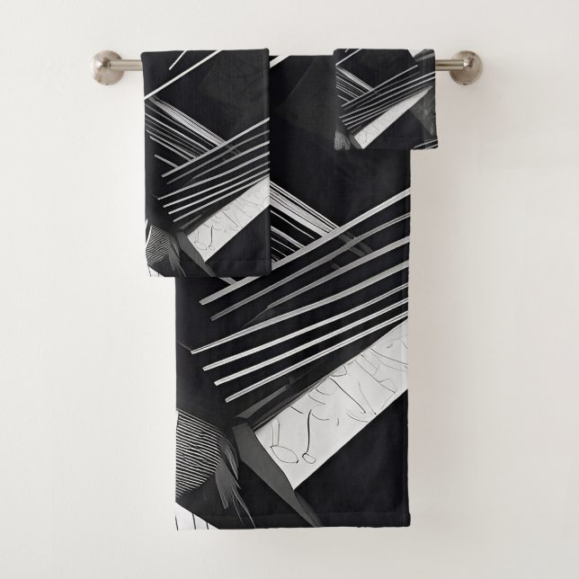 Abstraktes Schwarz-Weiß-Dunkel-Geometrie-Muster Badhandtuch Set (Insitu)