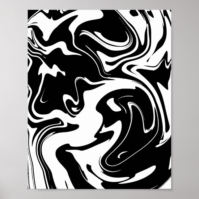 Abstraktes Schwarz-Weiß-Fluid-Muster Poster (Vorne)