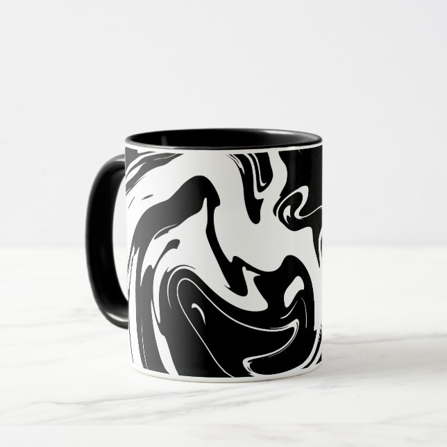 Abstraktes Schwarz-Weiß-Fluid-Muster Tasse (Vorderseite Links)