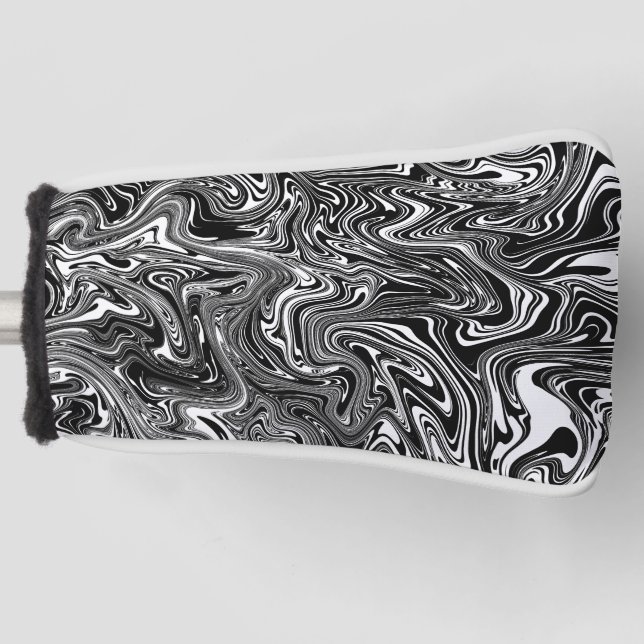 Abstraktes Schwarz-Weiß-Flüssig-Marmor-Muster Golf Headcover (Vorderseite)