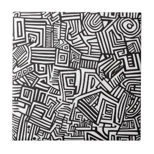 Abstraktes Schwarz-Weiß-Geometrisches Linienmuster Fliese