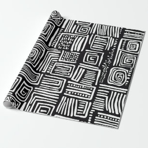Abstraktes Schwarz-Weiß-Geometrisches Linienmuster Geschenkpapier