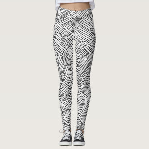 Abstraktes Schwarz-Weiß-Geometrisches Linienmuster Leggings