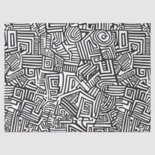 Abstraktes Schwarz-Weiß-Geometrisches Linienmuster Seidenpapier