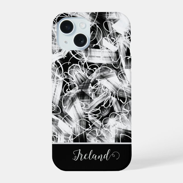 Abstraktes Schwarz/Weiß iPhone 15 Hülle (Rückseite)