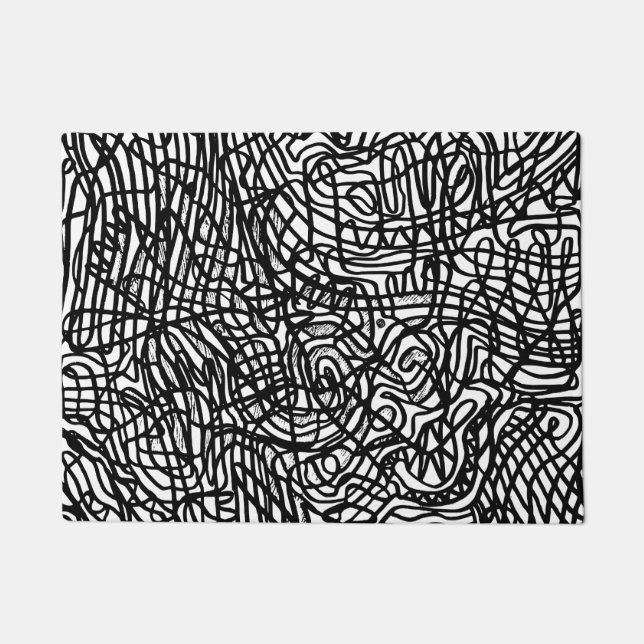 Abstraktes Schwarz-Weiß-Linienmuster Fußmatte (Vorderseite)