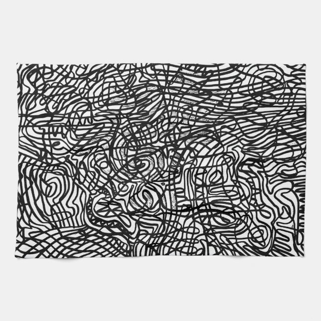 Abstraktes Schwarz-Weiß-Linienmuster Geschirrtuch (Horizontal)