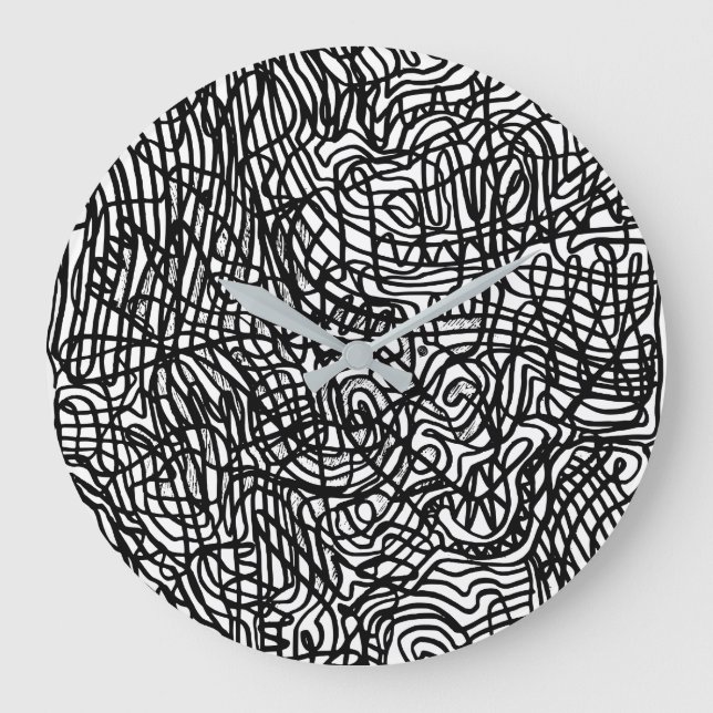 Abstraktes Schwarz-Weiß-Linienmuster Große Wanduhr (Vorderseite)