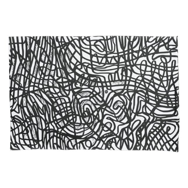 Abstraktes Schwarz-Weiß-Linienmuster Kissenbezug (Vorderseite)