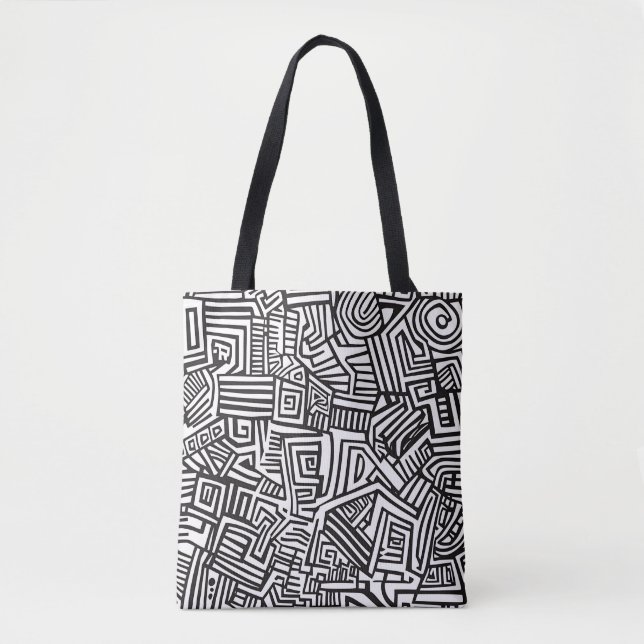 Abstraktes Schwarz-Weiß-Linienmuster Tasche (Vorderseite)