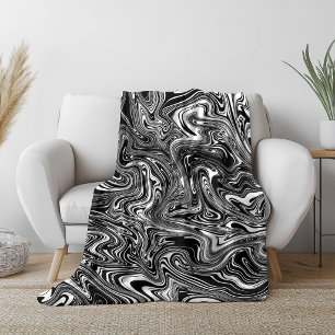 Abstraktes Schwarz-Weiß-Liquid Marble Fleecedecke