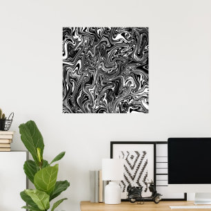 Abstraktes Schwarz-Weiß-Liquid Marble Poster