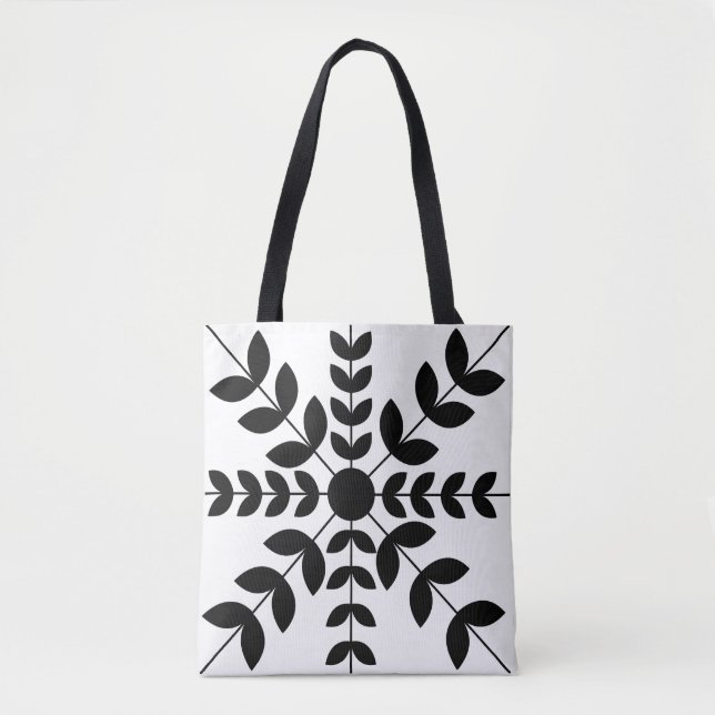 Abstraktes Schwarz-Weiß-Mandala-Blumenmuster Tasche (Vorderseite)