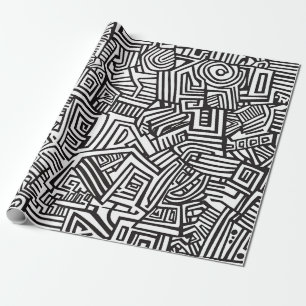 Abstraktes Schwarz-Weiß-Muster mit geometrischen L Geschenkpapier