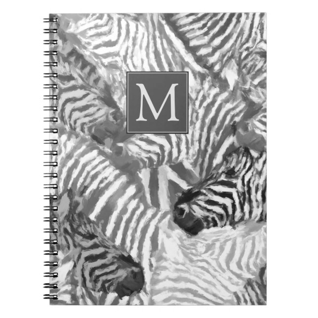 Abstraktes Schwarz-Weiß-Zebra-Kunst-Monogramm Notizblock (Vorderseite)