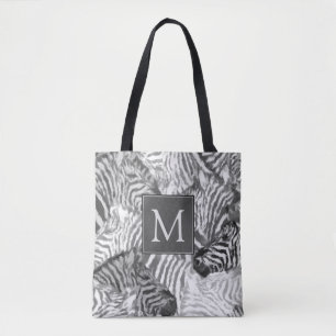 Abstraktes Schwarz-Weiß-Zebra-Kunstmonogramm Tasche