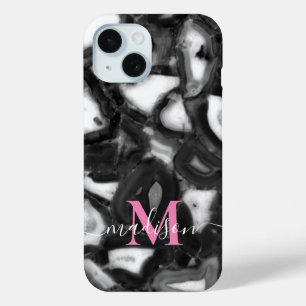 Abstraktes Schwarz-weißes Agating Geode Monogramm  Case-Mate iPhone Hülle