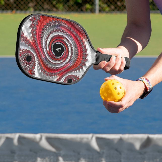 Abstraktes Schwarzes Fraktal Monogramm Pickleball Schläger (InSitu)