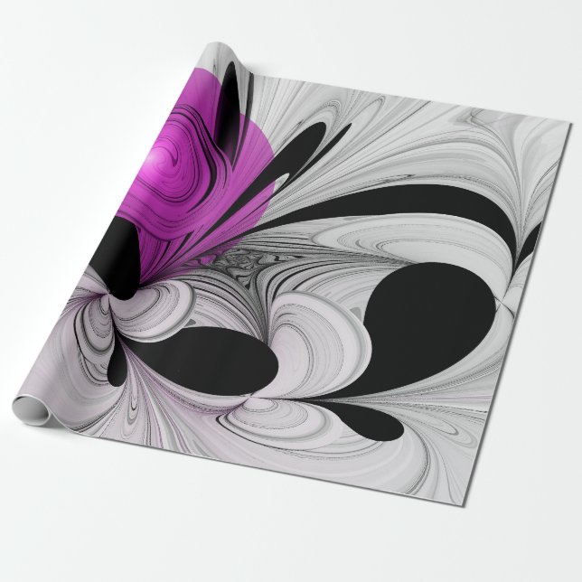Abstraktes Schwarzes Grau mit Magenta Fraktal Kuns Geschenkpapier (Ungerollt)