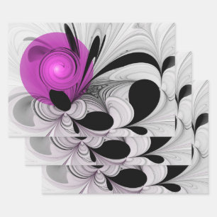 Abstraktes Schwarzes Grau mit Magenta Fraktal Kuns Geschenkpapier Set