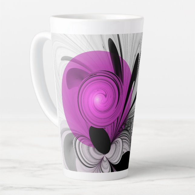 Abstraktes Schwarzes Grau mit Magenta Fraktal Kuns Milchtasse (Linke Ecke)