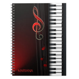 Abstraktes schwarzes Piano und Roter Klee Notizblock