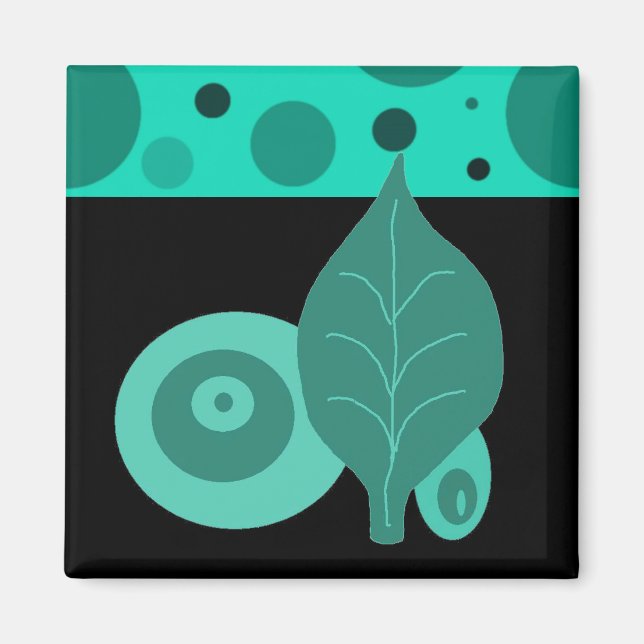 Abstraktes Schwarzes und Grünes Blatt Magnet (Vorne)