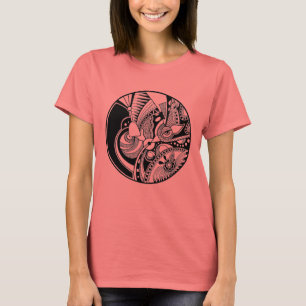 Abstraktes Schwarzweiss-zendala auf Kreis T-Shirt