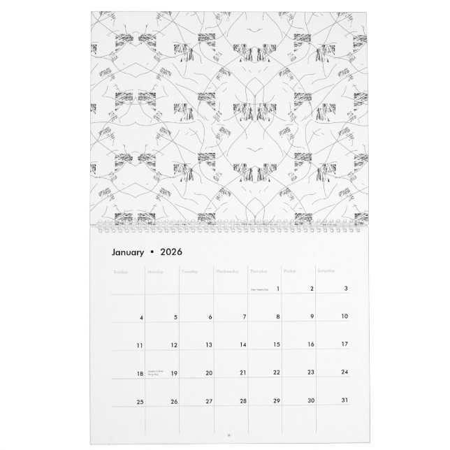 Abstraktes Schwarzweißmuster mit Wiederholung, s Kalender (Jan 2026)