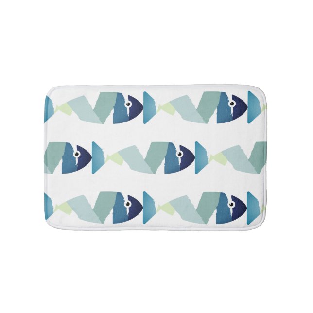 Abstraktes Schwimmen Blauer Fisch Badematte (Vorderseite)