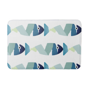 Abstraktes Schwimmen Blauer Fisch Badematte