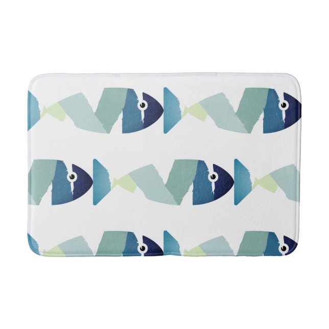 Abstraktes Schwimmen Blauer Fisch Badematte (Vorderseite)
