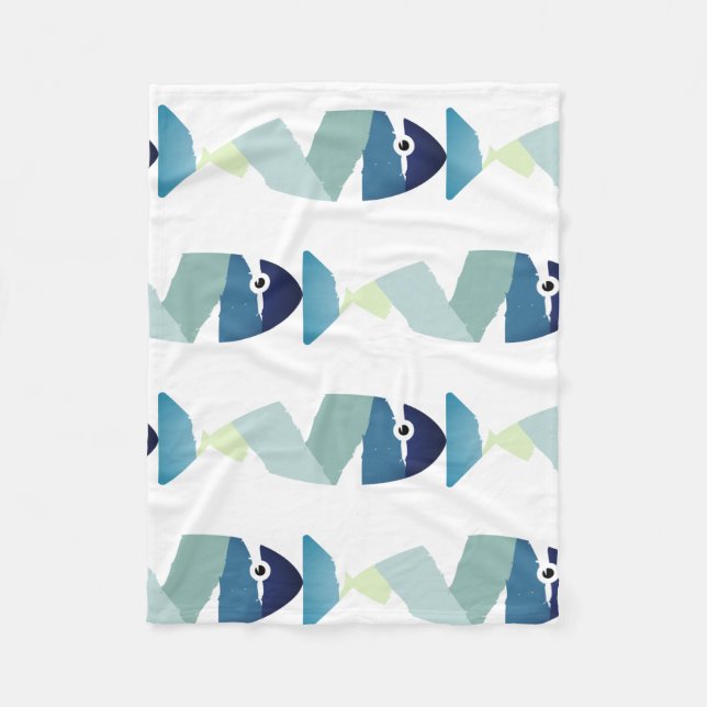 Abstraktes Schwimmen Blauer Fisch Fleecedecke (Vorderseite)