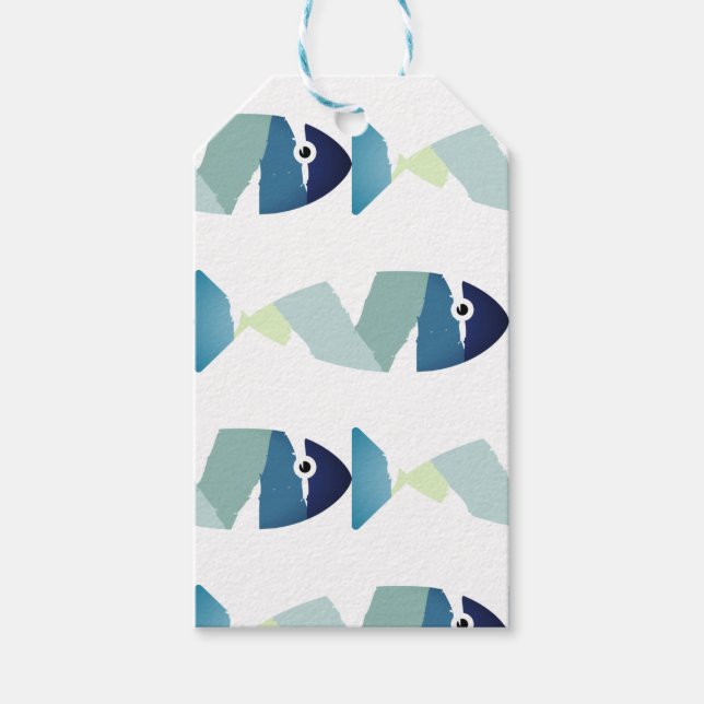 Abstraktes Schwimmen Blauer Fisch Geschenkanhänger (Vorderseite)