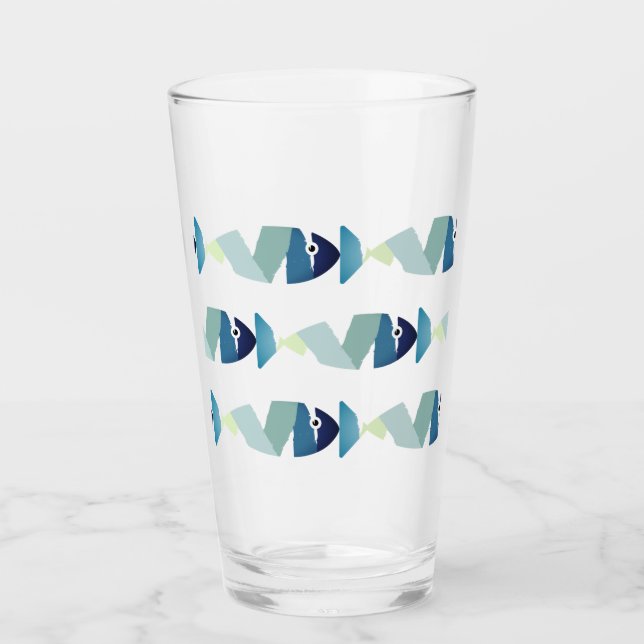 Abstraktes Schwimmen Blauer Fisch Glas (Vorderseite)