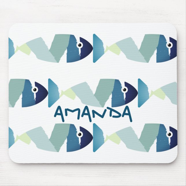 Abstraktes Schwimmen Blauer Fisch Mousepad (Vorne)