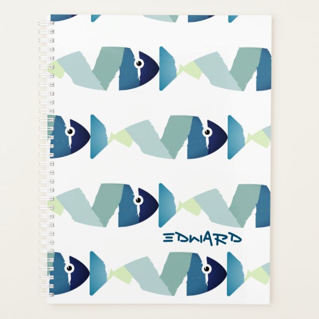 Abstraktes Schwimmen Blauer Fisch Planer (Vorderseite)