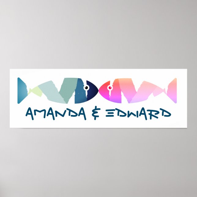 Abstraktes Schwimmen Blauer Fisch Poster (Vorne)