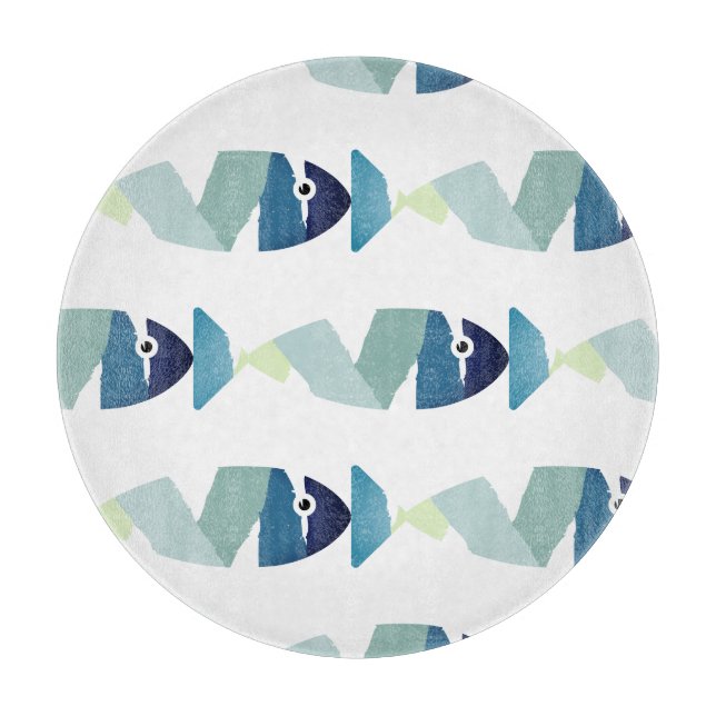 Abstraktes Schwimmen Blauer Fisch Schneidebrett (Vorderseite)
